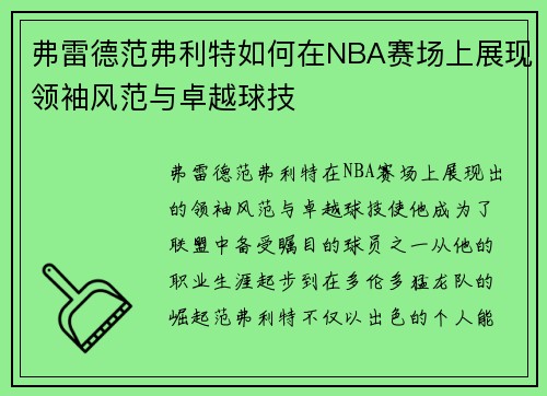 弗雷德范弗利特如何在NBA赛场上展现领袖风范与卓越球技
